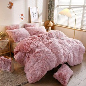 XeGe Plush  Duvet Covers Queen Luxury Ultra Soft Velvet Bedding 1PC, Pink Ombre